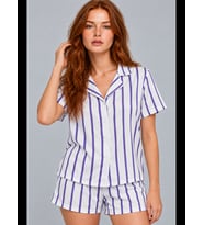Night Beyaz Kadın Çizgili Şortlu Kısa Kollu Pijama Takımı 4817