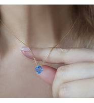 Vaoov 925 Ayar Gümüş Mavi Prizma Swarovski Taşlı Kolye (Gold)