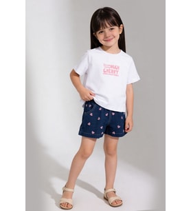 Kalp Nakışlı Şort Tshirt Takım Pembe