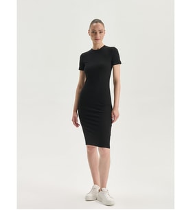 LCW Vision Siyah Bisiklet Yaka Bodycon Elbise