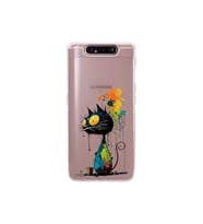 Samsung Galaxy A80 ile Uyumlu Splash Kedi Tasarımlı Şeffaf Silikon Kılıf
