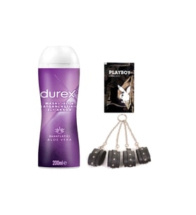 Durex Aloe Vera 2'si 1 Arada Masaj & Kayganlaştırıcılı Jel + Siyah Deri El ve Ayak Kelepçesi + Hediye