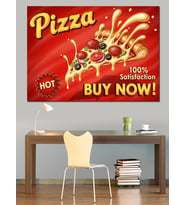 Pizza Dilimi "Buy Now" Yazılı Afiş Dekoratif Kanvas - Mdf Ahşap Tablo