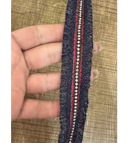EN 3 CM ZİRKON TAŞLI PÜSKÜLLÜ ŞERİT DİKİŞ GİYİM AKSESUARI (1 METRE ) (Lacivert)