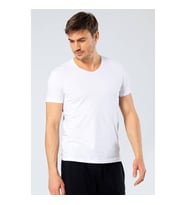 Erkek V Yaka Likralı T-shirt Beyaz