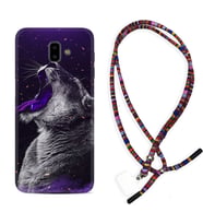 Samsung J6 Plus J7 Prime J7 Pro M20 Kılıf Boyun Asklı Rasta Silikon Purple Leopar 1750