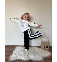 Cg Kids Fiyonk Kol Detaylı ve Baskılı Kız Çocuk ispanyol Paça 2 iplik Alt Üst Eşofman Takım (Siyah)