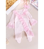 Güpürlü %100 Pamuk Kız Bebek Tulum (Pembe)