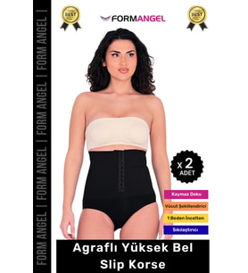 #Korse Vücut Şekillendiren Toparlayıcı Kaymaz Agraflı Yüksek Bel Slip Kadın Külot Korse - 2 Adet (Siyah)
