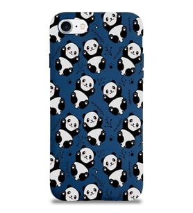 Apple iPhone 8 Uyumlu Lansman Kılıf Panda Tasarımlı İçi Kadife Kapak-Lacivert (Şeffaf)
