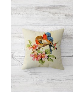 Vintage Daldaki Kuşlar Çift Taraflı Gizli Fermuarlı Yastık Kılıfı Kırlent Koltuk Yastık Kılıfı (Krem)