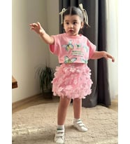 Cg Kids Kelebek Baskılı Pembe Kelebek İşlemeli Etekli Kız Çocuk Alt Üst Takım Süper Kalite