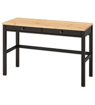 Çalışma Masası, Venge-Açık Kahverengi HEMNES 120x47 2 Çekmeceli Masif Ahşap Meridyendukkan (Siyah - Ceviz)