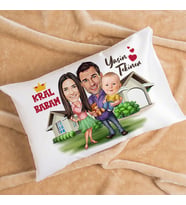 Kişiye Özel Anne Baba ve Çocuk Karikatürlü Yastık