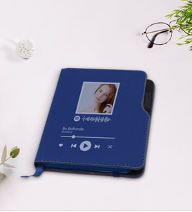 BK Gift Kişiye Özel Spotify Tasarımlı Lacivert Termo Deri Defter-1