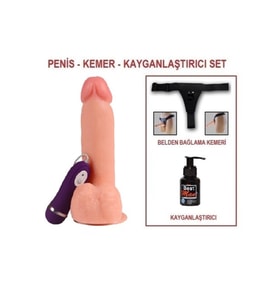 19,5 cm Belden Bağlamalı Titreşimli Realistik Dildo Penis Set Mr.Owl