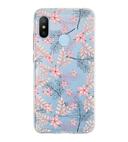 Xiaomi Mi A2 Lite Uyumlu Kapak Floral Kırmızı Tasarımlı Şeffaf Silikon Kılıf