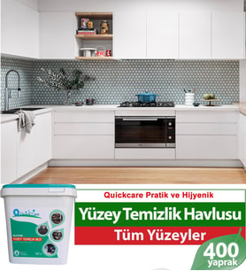 QUICKCARE Dezenfektanlı Yüzey Temizlik Havlusu 400 Yaprak, Kova Mendil Aloe Vera Kokulu (Beyaz)