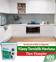QUICKCARE Dezenfektanlı Yüzey Temizlik Havlusu 400 Yaprak, Kova Mendil Aloe Vera Kokulu (Beyaz)