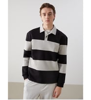 LCW Vision Lacivert Polo Yaka Uzun Kollu Çizgili Erkek Sweatshirt