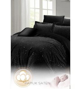 Çift Kişilik ( Lastikli Çarşaflı ) %100 Pamuk Saten Nevresim Takımı Starly Night
