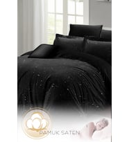 Çift Kişilik ( Lastikli Çarşaflı ) %100 Pamuk Saten Nevresim Takımı Starly Night