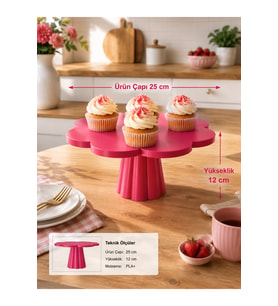 Cupcake Ayaklı Pasta Stand Pembe - Çap 25 CM - Yükseklik 12 CM