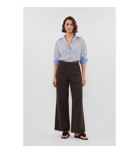 Kadın Yüksek Bel Kahverengi Wide Leg Pantolon