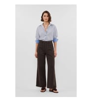 Kadın Yüksek Bel Kahverengi Wide Leg Pantolon