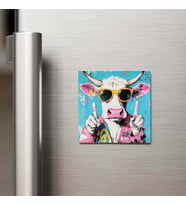 Cow - İnek - Güneş Gözlüklü Style - Buzdolap Magneti - 9x9 Cm