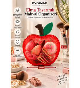 Şık Dekoratif Elma Makyaj Organizeri, 12×10 cm, Pamuğu, Toka ve Sünger Saklama
