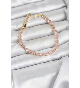 Pembe Kare Zirkon Taşlı Gold Renk Pirinç Su Yolu Kadın Bileklik TJ-BB8324