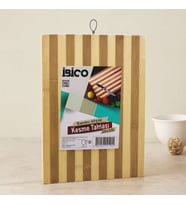 Bambu Kesme Tahtası 20x30x1.3 cm - Beyaz Çizgili Metal Kulplu