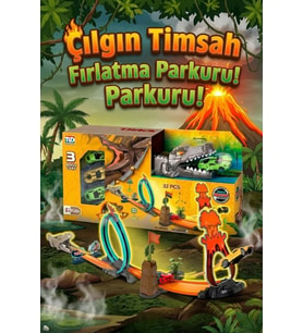 Çılgın Timsah Fırlatma Ve Yarış Pisti Seti - 3 Arabalı Akrobasi Parkuru - Yanardağ Temalı Oyuncak