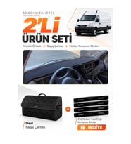 IVECO DAILY (2011-2014) Uyumlu Torpido Örtüsü + Deri Bagaj Çantası + Sticker Seti - Siyah