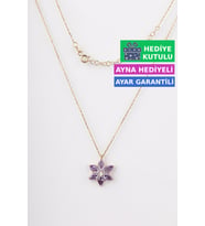Jewelmim Mor Gümüş Lotus Çiçeği Kolye Sarı Altın Kaplama Kamelya 925 Ayar Kadın Gümüş Lotus Çiçeği Kolyesi (Sarı)