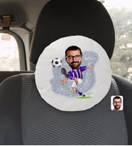 BK Gift Kişiye Özel Erkek Sarı Lacivert Futbolcu Karikatürlü Yuvarlak Araç Koltuk Yastığı-1
