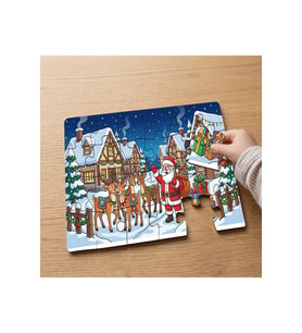 Noel Baba ve Geyikleri Tasarımlı 24 Parça Ahşap Çocuk Puzzle