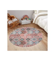 Rovigo Home Dijital Baskı Yıkanabilir Kaymaz Taban Yuvarlak Halı RVG7159 (Pembe)