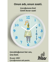 İsme Özel Sevimli Zürafa Çizimli Çocuk Odası Duvar Saati Orta Boy 30 cm Beyaz Camlı Sessiz