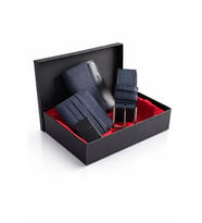 Premium Şık Tasarım Lüks Özel Seri Dikey Ekose Desenli Cüzdan Kemer Çakmak ve Kartlık Hediye Seti