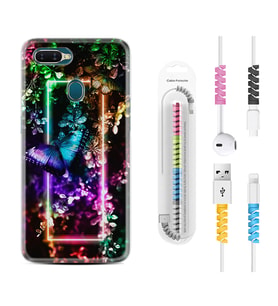Oppo A5S A15 A16 A54 A55 A73 A74 Kılıf Kablo Koruma Spiral Silikon Butterfly Neon 1684