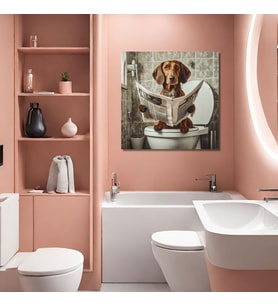 Tekli Kare Kanvas Banyo Tablosu Gazete Okuyan Kopay Av Köpeği