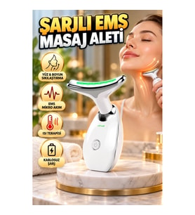 Yüz ve Boyun Sıkılaştırıcı EMS Mikro Akım Cilt Bakım ve Masaj Cihazı – Isı Terapisi, Kablosuz Şarj