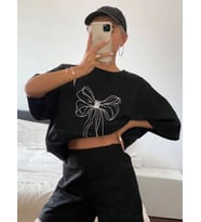 Baskılı Oversize T-shirt - Siyah