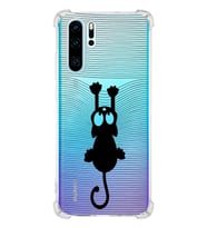 Huawei P30 Pro  Köşe Korumalı Antişok Kapak Çizgi Kedi (Siyah) Tasarımlı Şeffaf Kılıf