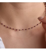14 Ayar Altın Kaplama Garnet Değerli Taş Gümüş Boncuk Gerdanlık - CNS00640 (Gold)