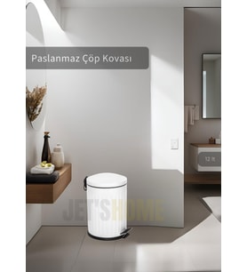 Pedallı Banyo Çöp Kovası Paslanmaz 12 Lt Mutfak Çöp Kutusu Beyaz
