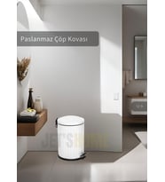 Pedallı Banyo Çöp Kovası Paslanmaz 12 Lt Mutfak Çöp Kutusu Beyaz