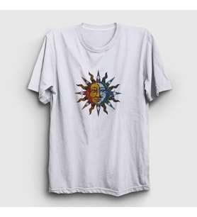Presmono Unisex Beyaz Mosaic Sun Moon Güneş Ay T-Shirt 407988tt (Beyaz)